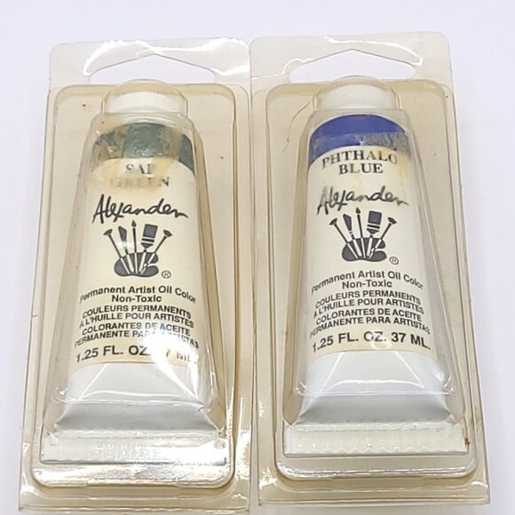 Lot Of 2 Vtg NOS Alexander Permanent Artist Oil Color Art Paints 1.25 oz Grn Blu - Picture 1 of 6